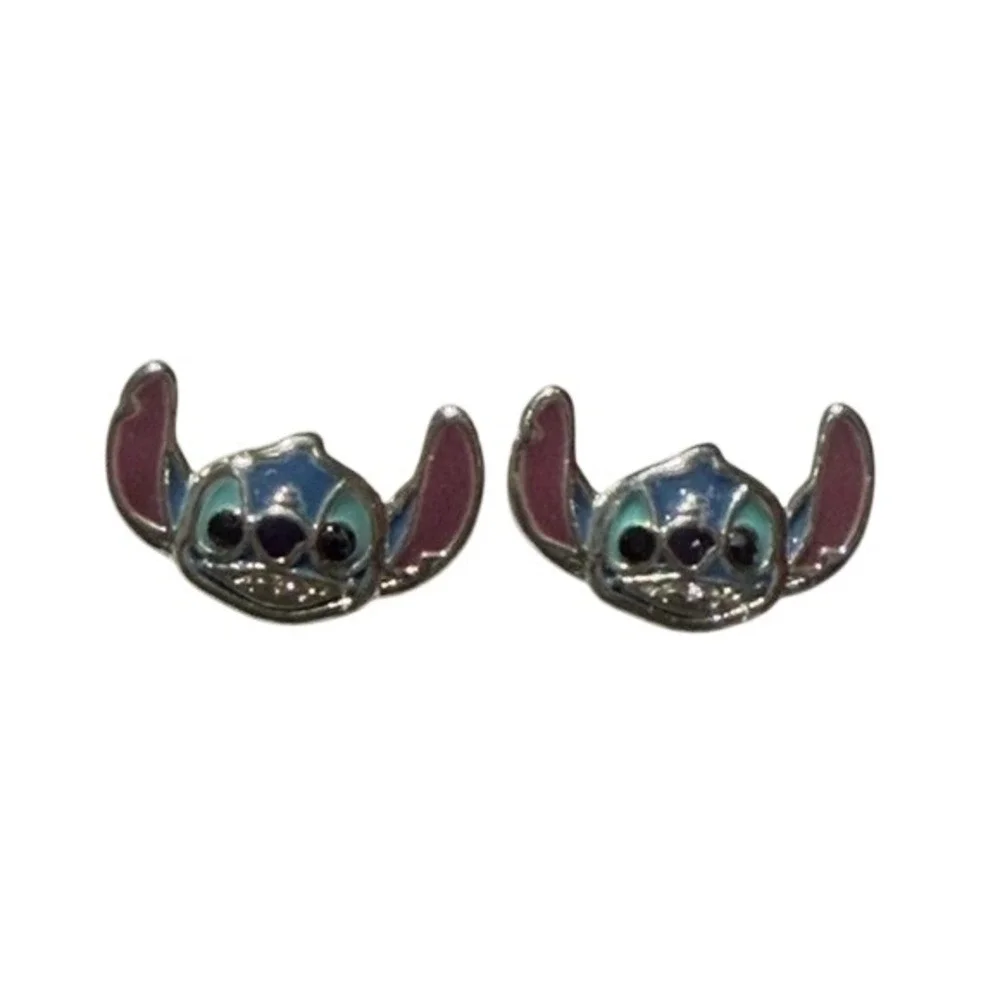Disney‎ Stitch Silver Earrings with Blue and Pink Accents